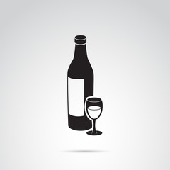 Wine bottle and glass vector icon.