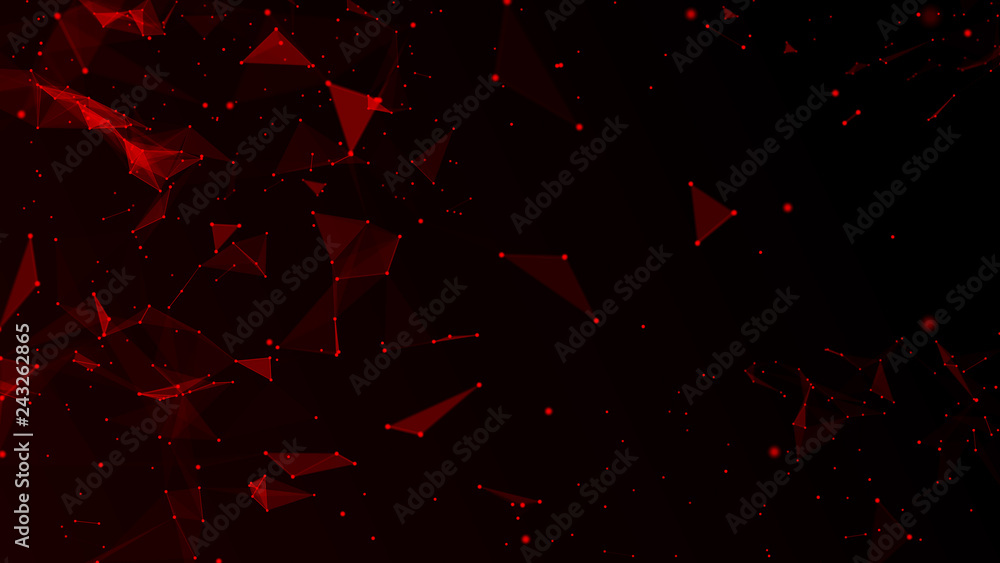 Poster Abstract red polygonal space. Molecular structure and communication. Network connection structure. Big data digital background. 3d rendering.