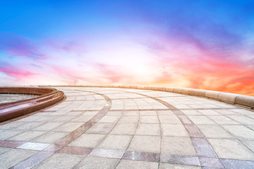 Empty square tiles and beautiful sky scenery