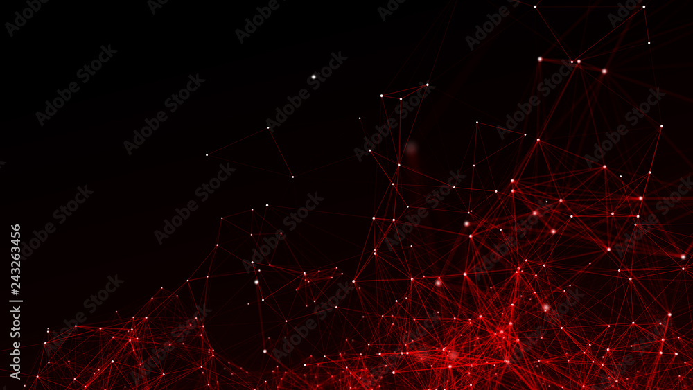 Poster Abstract red polygonal space. Molecular structure and communication. Network connection structure. Big data digital background. 3d rendering.