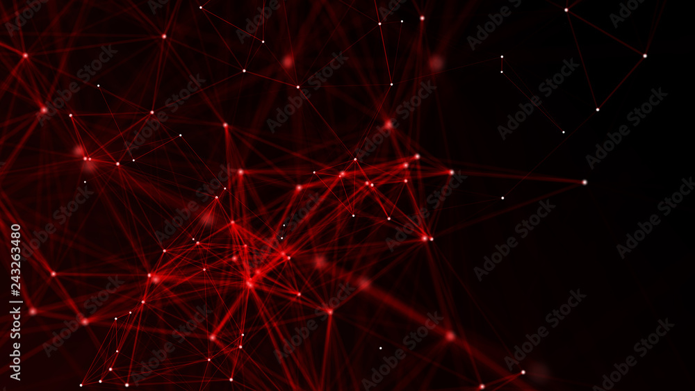 Poster Abstract red polygonal space. Molecular structure and communication. Network connection structure. Big data digital background. 3d rendering.