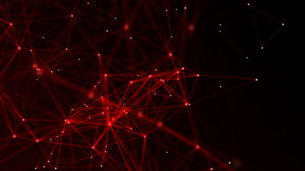 Abstract red polygonal space. Molecular structure and communication. Network connection structure. Big data digital background. 3d rendering.