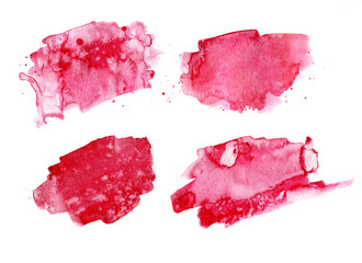 Four abstract red watercolors on white background.