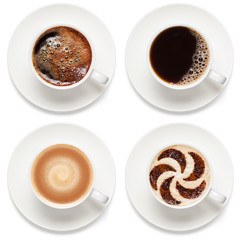 Cups of coffee isolated on the white background.
