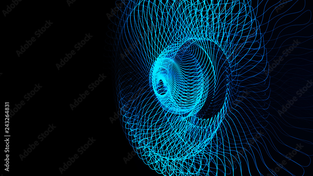 Poster effect of depth of round virtual tunnel. bid data stream visualization. technology banner for busine