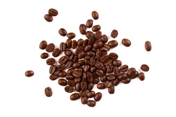 Roasted coffee beans, isolated on white background