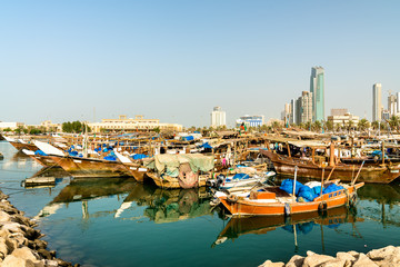 Traditional fishing boats in Kuwait City