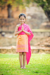 thai girl portrait with thai period dress in ayutthaya