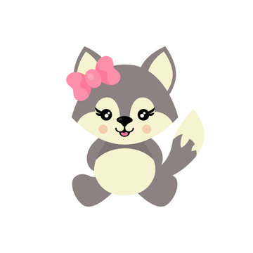 cartoon cute wolf girl sitting vector