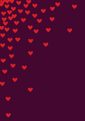 Pink hearts on a burgundy background. Heart confetti on a bright background. Valentine's Day.