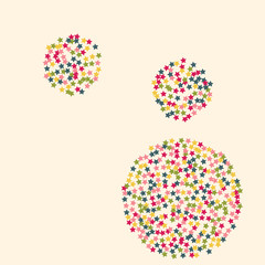 Star confetti. Flying stars on a pink background. A whirl of confetti. Blue, red and green stars.