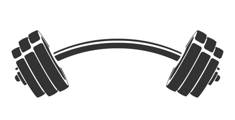 Fototapeta Vector hand drawn silhouette of curved dumbbell isolated on white background. Template for sport icon, symbol, logo or other branding. Modern retro illustration. obraz