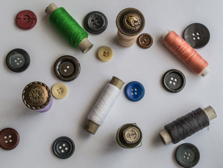 Buttons on white background. Thread on white background.