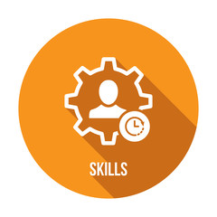 Skills icon with clock sign. Skills icon and countdown, deadline, schedule, planning symbol. Vector icon