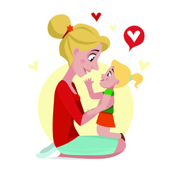 Mother hugs daughter. Mother's love. Mom's hug. Vector illustration. Card on Mother's Day
