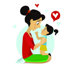 Mother hugs daughter. Mother's love. Mom's hug. Vector illustration. Card on Mother's Day