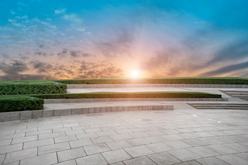 Empty square tiles and beautiful sky scenery