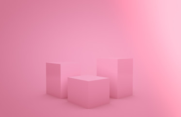 Abstract 3d composition. pastel pink podium backdrop for product display with geometric 3d cube.