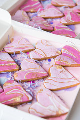 Boxes with cookies in the form of marble hearts for gifts