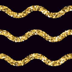 Golden confetti. Round gold glitter. Gradient Scattering on a black background. Glitter. Christmas shiny background.