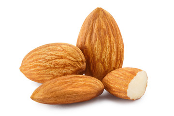 Close-up of almonds, isolated on white background