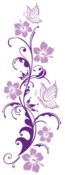 Florale Ranke mit Hibiskusblüten und Schmetterlingen. Hibiskus. Watercolor Style.
