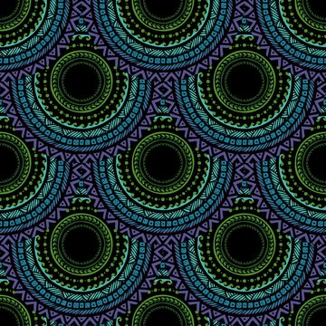 Africa tribal tattoo scale design with chain seamless pattern background white violet blue and green tone 