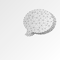 Dialogue Chat cloud. Wireframe digital 3d illustration. Low poly technology, devices, people communication concept on blue background. Abstract Raster polygonal origami style Social Network symbol