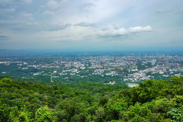 Beautiful Cityscape View of Chiang mai city on Doi Suthep Mountain in day time at chiang mai City Thailand