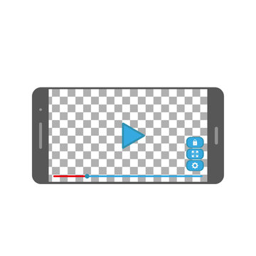 Phone video player on white background in flat style