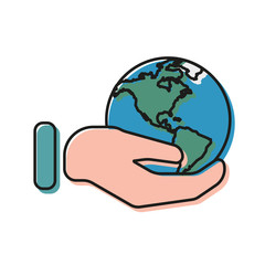 Earth in hand on a white background in flat style