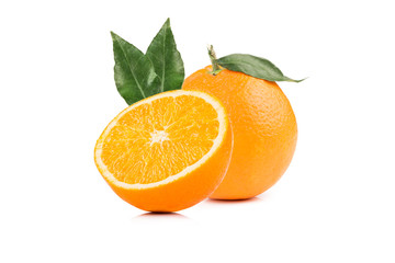 One Full Orange Fruit With A Cut Half