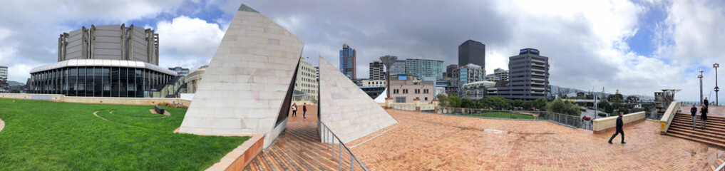 WELLINGTON, NEW ZEALAND - SEPTEMBER 5th, 2018: City skyscrapers on a cloudy day. Wellington...