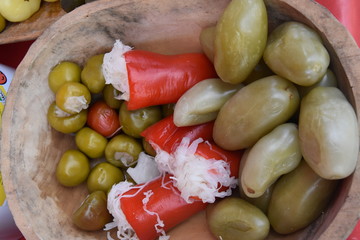 Romanian pickles , peppers and cucumbers