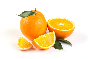 Orange fruit with leafs on white background