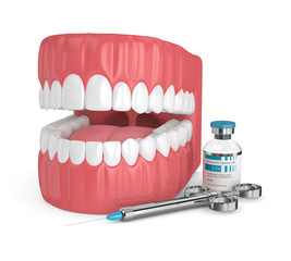 3d  render of jaw with lidocaine and syringe