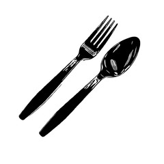 Black spoon and fork by illustration on white background