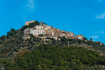 Fototapeta na wymiar Medieval Hilltop Village with Blue Sky in Southern Italy