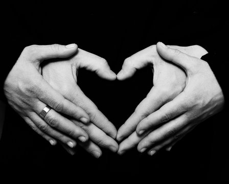 Black And White Couple Hands. Love Sign