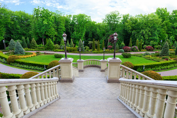 Beautiful granite staircase with a balustrade