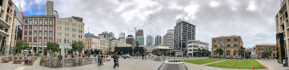 AUCKLAND, NEW ZEALAND - AUGUST 26, 2018: City skyline from Britomart, panoramic view on a cloudy...