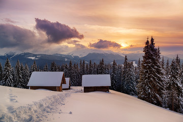 Amazing sunset in the winter mountains