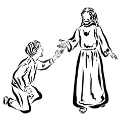 Jesus gives a man a helping hand or teaches him