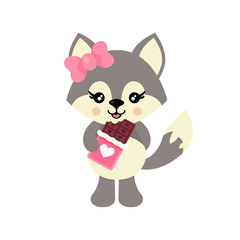 cartoon cute wolf girl vector and lovely chocolate