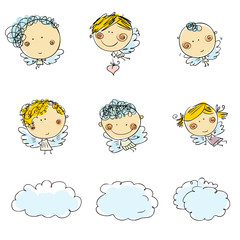 Vector simple hand drawn angels boys and girls