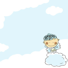 Vector hand drawn sketch happy angel boy