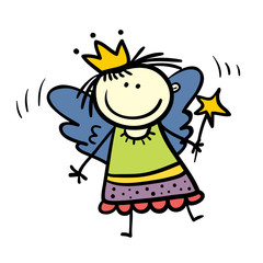 Vector cute child hand drawn sketch fairy girl