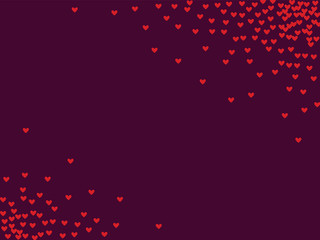 Pink hearts on a burgundy background. Heart confetti on a bright background. Valentine's Day.