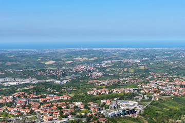 Fototapeta na wymiar Summer panorama Republic of San Marino and Italy.