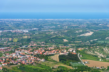Fototapeta premium Summer panorama Republic of San Marino and Italy.
